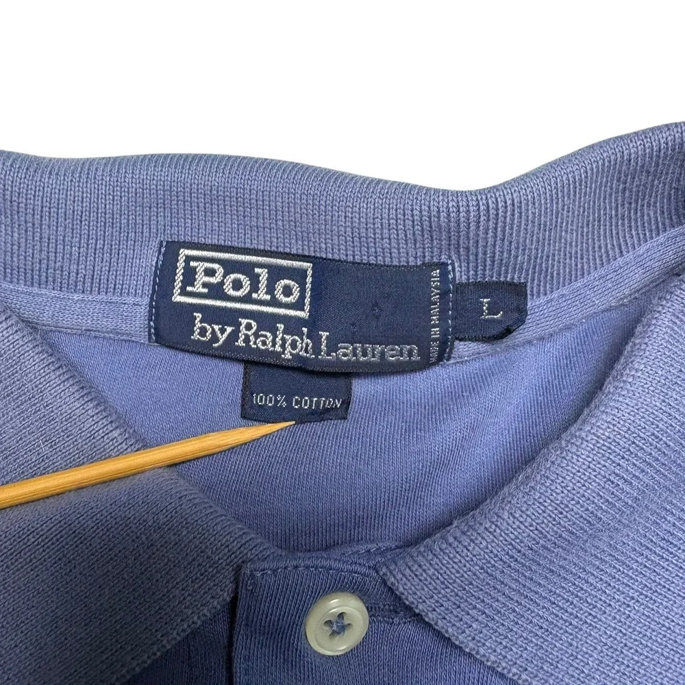 Polo Ralph Lauren Polo Shirt Large Blue Short Sleeve Cotton Mesh Orange Pony